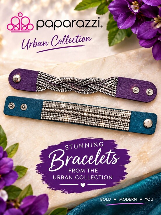 paparazzi Jewelry - Paparazzi Fashion Urban Rhinestone Snap Bracelets Purple & Blue Faux Leather